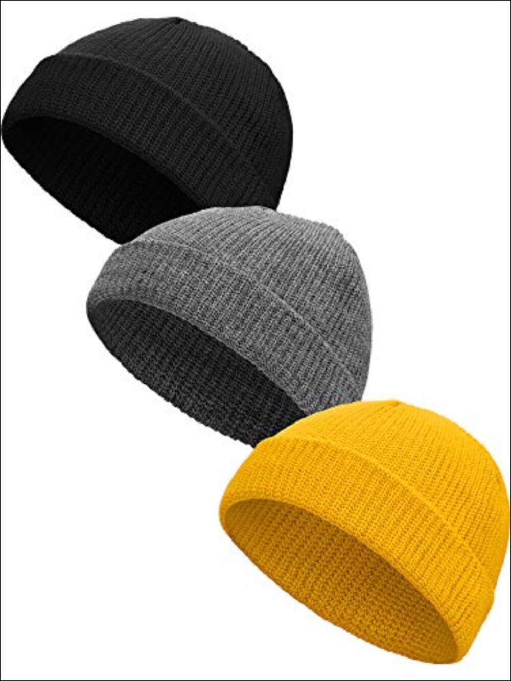 3 Pack Trawler Beanie Watch Hat Knit Cuff Roll Up Edge Skullcap Fisherman